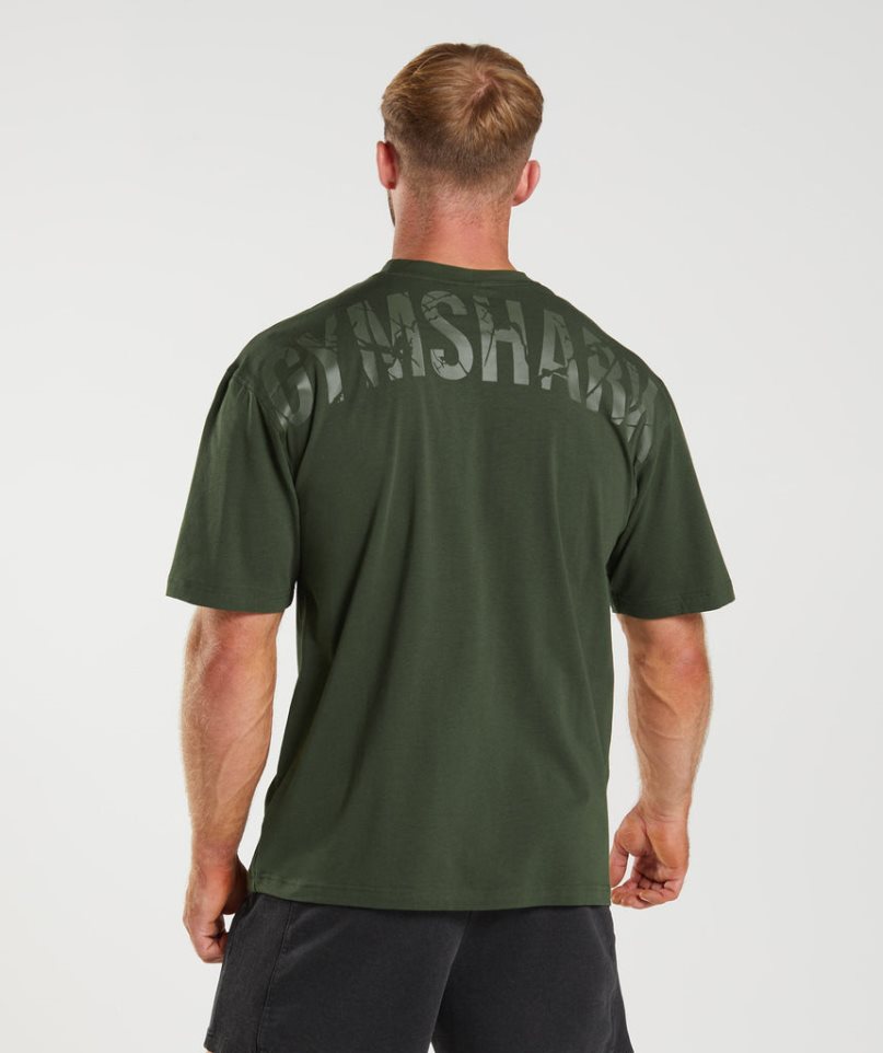 Men's Gymshark Power T-Shirts Olive | NZ 3RFMIS